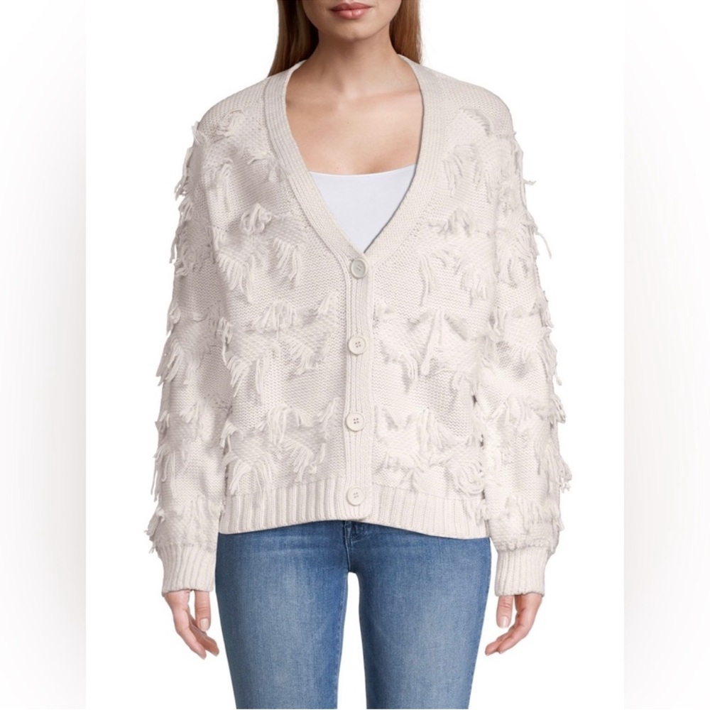 REVOLVE 525 fringe cardigan with buttons oversized women size xs in cream NWOT